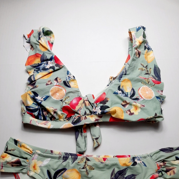 Kona Sol Swimsuit Women Size XL Extra Large Green Print 2 Piece Bikini Swimwear - Picture 9 of 11